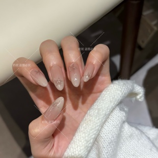 高品质手绘五角星超闪碎钻纯手工穿戴甲氛围感美甲成品 碎星绘