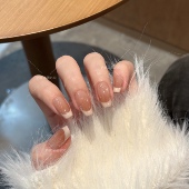 高级感奶茶法式 榛果拿铁 摩卡棕渐变纯手工穿戴甲显白美甲成品