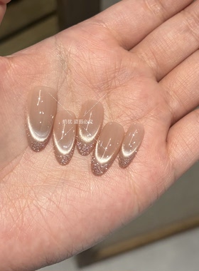 【银昼】超闪千金银色法式猫眼碎钻纯手工穿戴甲高品质氛围感美甲