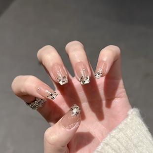 秋棕甜辣豹纹渐变猫眼高品质纯手工穿戴甲美甲成品 金棕烈焰