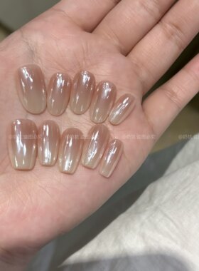 【月光海莉】高品质珍珠白月光纯手工穿戴甲超仙极光渐变美甲成品