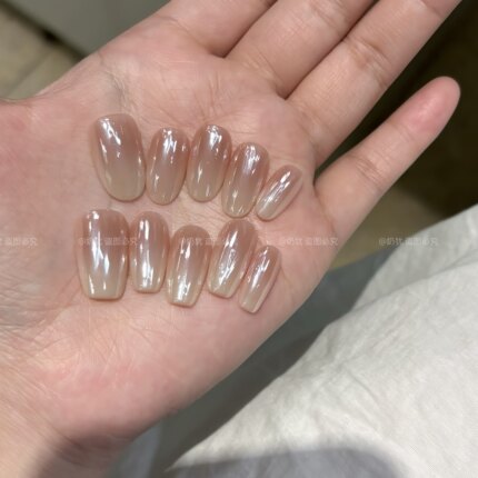 【月光海莉】高品质珍珠白月光纯手工穿戴甲超仙极光渐变美甲成品