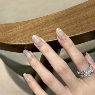 【A海盐甜心】夏日多巴胺手绘水彩格纹碎彩亮片纯手工穿戴甲成品