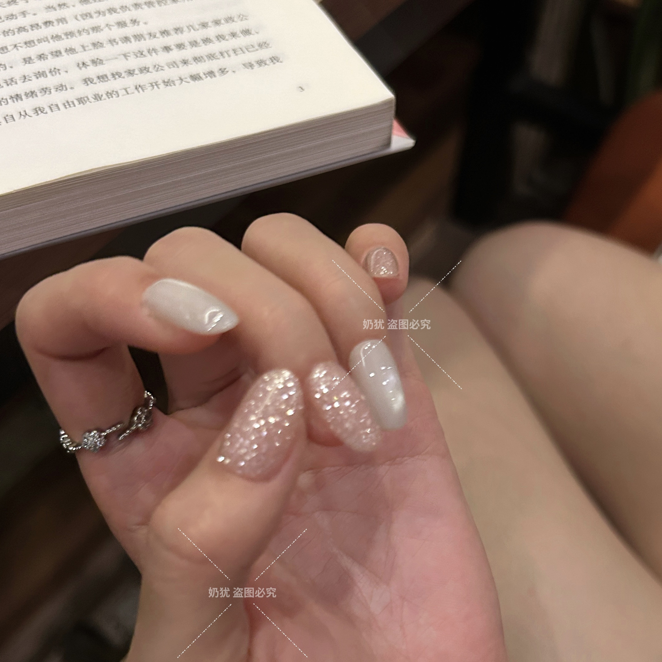 【月汐-建构版】淡人爆闪碎钻纯手工穿戴甲冷清玻璃珠猫眼高级感
