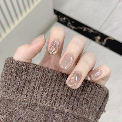 【A月镜】10片手工定制奶茶裸玻璃珠猫眼超闪满钻穿戴甲美甲贴片