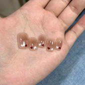 A漫桃野 高品质手绘少女双色桃心纯手工穿戴甲成品超嫩显白