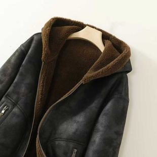 连帽款棉服男士两面穿机车服外套加绒夹克冬季时尚皮毛一体男棉衣