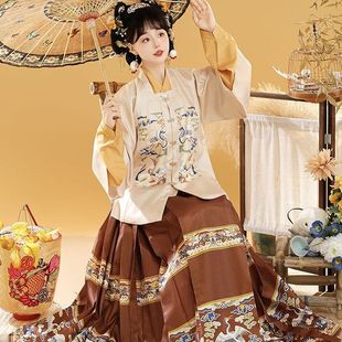 原创【福泽】明制汉服女提花方领补服短袄半袖国风马面裙秋冬新款