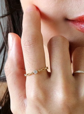 日本代购ginza rim 单颗钻石 简约轻奢个性戒指女生时尚18K金指环