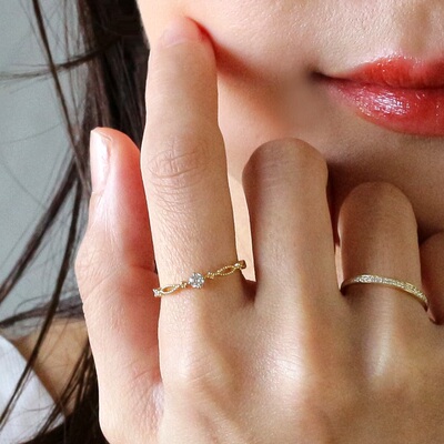 日本代购ginza rim 单颗钻石 简约轻奢个性戒指女生时尚18K金指环