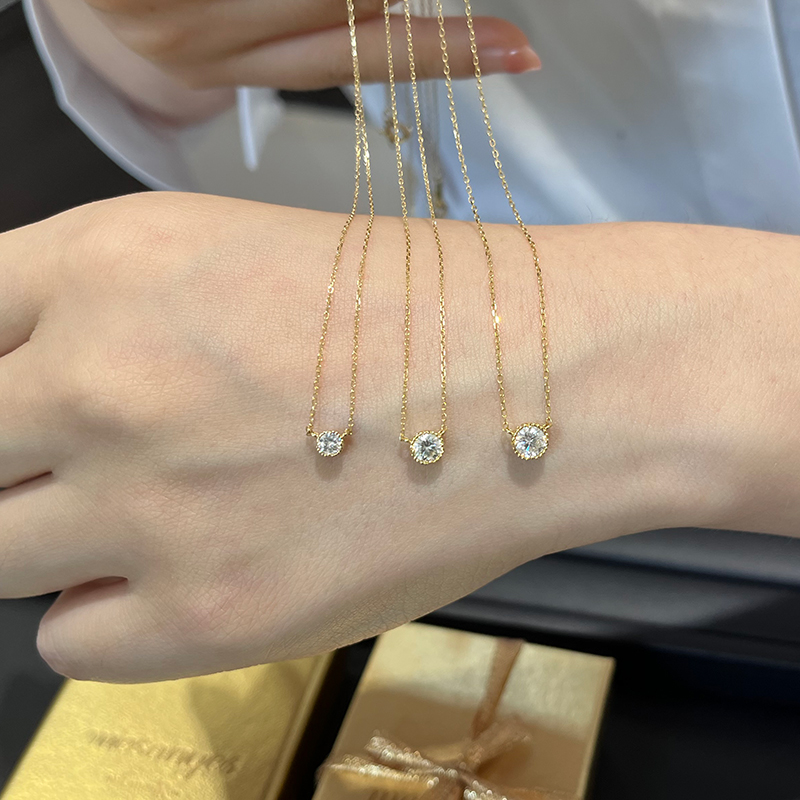 日本专柜代购 银座Ginza Rim 极光超闪单颗钻石18K金项链女锁骨链