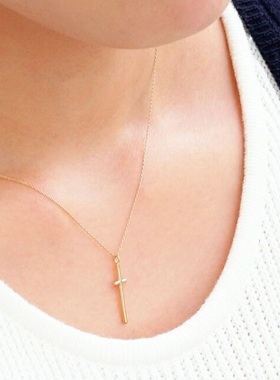 日本18k金锁骨链十字架吊坠