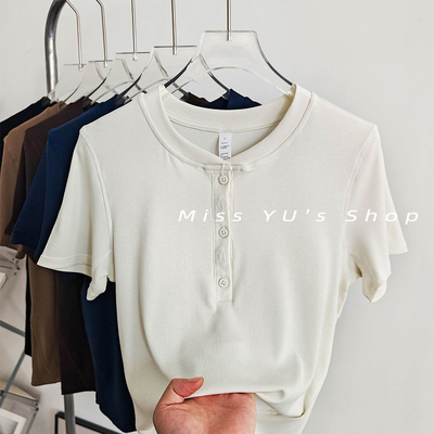 兰精莫代尔短袖亨利衫女夏瑜伽服