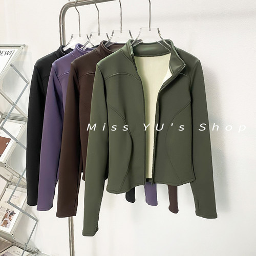 加绒瑜伽服女秋冬奥利绒运动外套