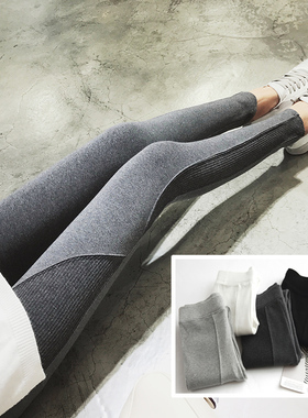 灰色纯棉拼接鲨鱼打底裤女外穿2024春秋新款高腰显瘦弹力紧身裤子