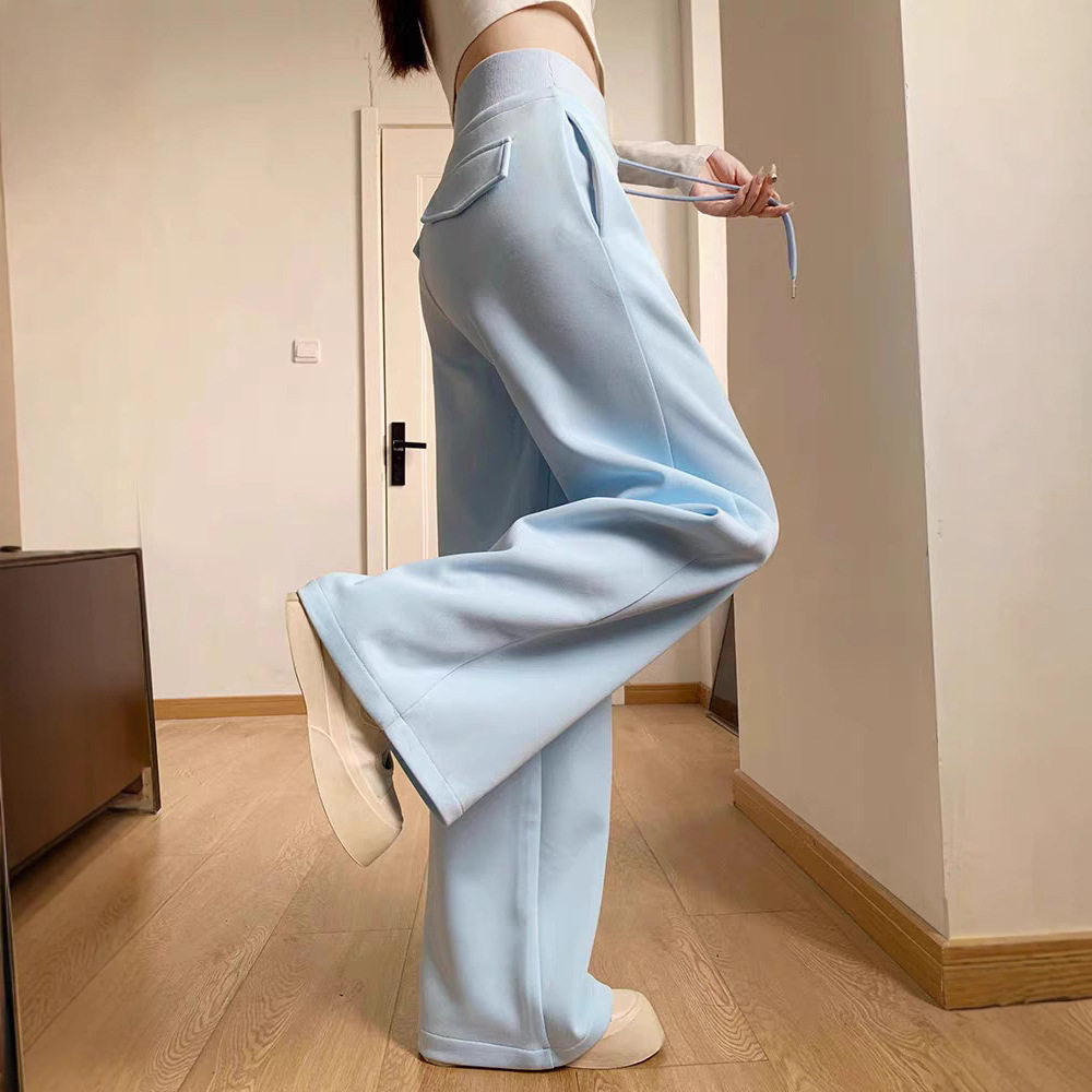 美式蓝色运动裤子女春秋2025新款高腰阔腿裤直筒宽松休闲拖地卫裤,女装/女士精品,卫裤,淘宝优惠券,粉丝福利购,淘宝优惠卷