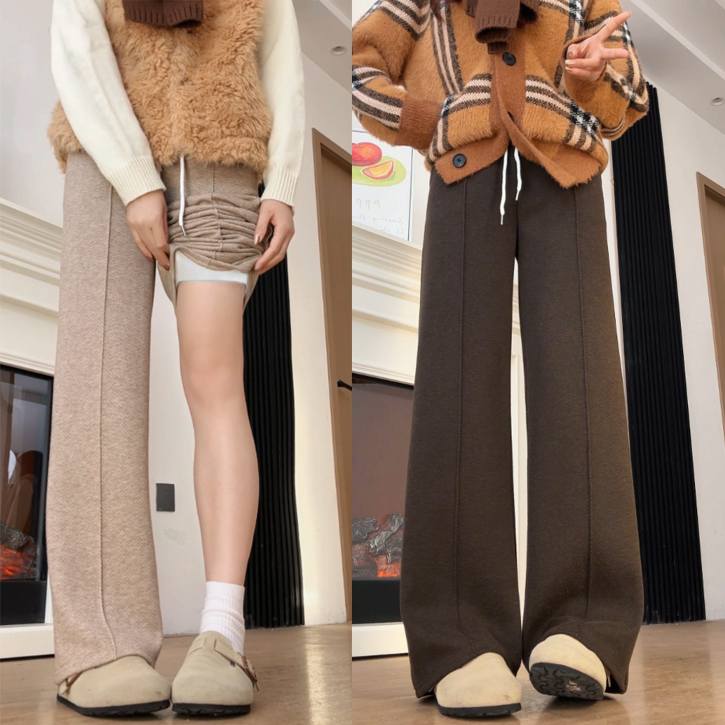棕色羊毛呢子女冬季加绒加厚胖mm大码窄版显瘦休闲直筒阔腿糯米裤,女装/女士精品,大码裤装,淘宝优惠券,粉丝福利购,淘宝优惠卷