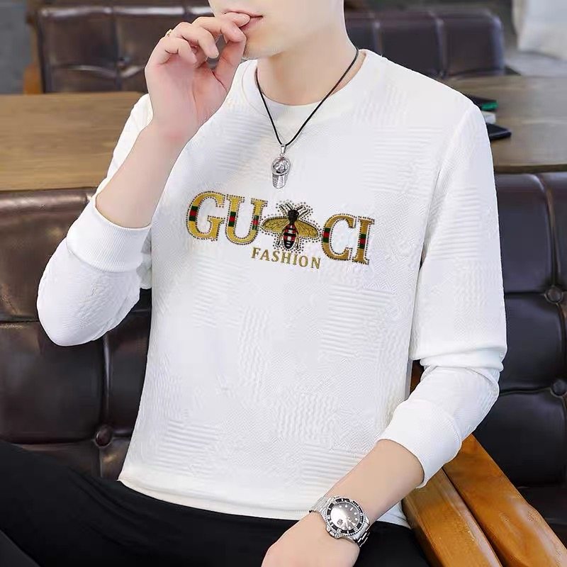 品牌卫衣男秋季纯棉舒适潮流高档圆领刺绣男士休闲蜜蜂长袖打底衫