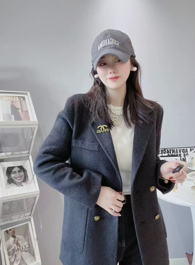 高端大牌羊毛呢外套女2025秋冬新款小个子短款西装领双面羊绒大衣