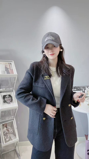 高端大牌羊毛呢外套女2025秋冬新款小个子短款西装领双面羊绒大衣