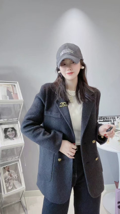 高端大牌羊毛呢外套女2025秋冬新款小个子短款西装领双面羊绒大衣