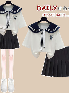 胖东来日系少女学院风海军领套装裙2025夏装新款初高中学生大童百