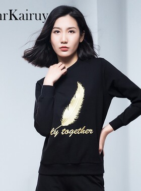 黑色卫衣女圆领2026新款长袖短款套头欧洲站宽松刺绣春秋无帽上衣