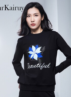 圆领黑色卫衣女款2026新款春秋装港味chic上衣欧货衣服无帽外套
