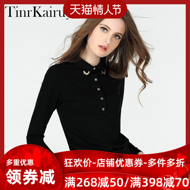 t恤女长袖2022春季polo衫衬衣领衬衫领欧货欧洲站翻领打底衫内搭