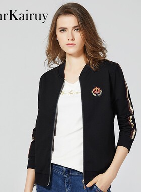 黑色外套女春秋2026年新款韩版刺绣拉链bf短款宽松棒球服女士夹克