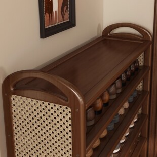 鞋架多层家用门口小窄薄鞋柜入户门简易鞋架子实木藤编中古2025款