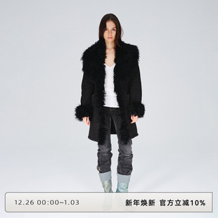 CLOUD WILD白云野边滩羊毛皮草外套真毛拼接羊羔毛皮毛一体中长款