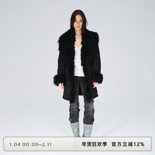 CLOUD WILD白云野边滩羊毛皮草外套真毛拼接羊羔毛皮毛一体中长款