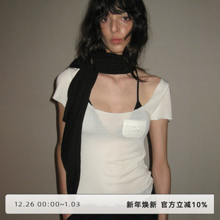 透视上衣夏季 CLOUD 百搭T恤女薄款 正肩修身 WILD白云野边大u领短袖