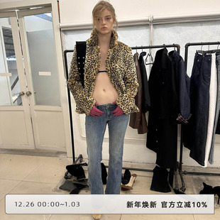 CLOUD WILD白云野边90S摩登豹纹外套翻领宽松仿皮草短外套上衣女