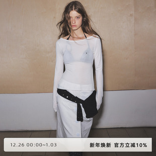 上衣 T恤女早秋后背镂空绑带修身 CLOUD WILD白云野边双色露背长袖