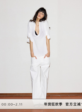 CLOUD WILD白云野边 条纹U领9分袖夏日衬衫宽松透气休闲百搭上衣