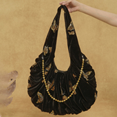 尾鸢录秋冬新款 原创国风鎏金蝴蝶刺绣丝绒托特包单肩新中式