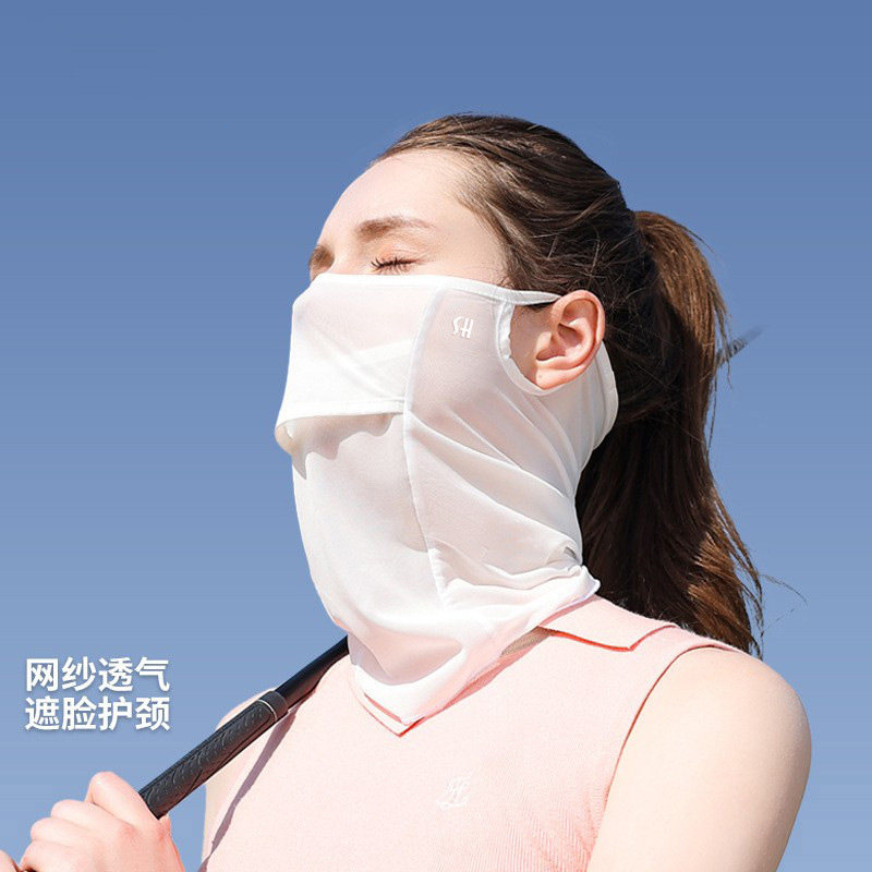 高尔夫挂耳防晒面罩全脸护颈凉感网面透气夏季遮阳冰丝口罩面纱女