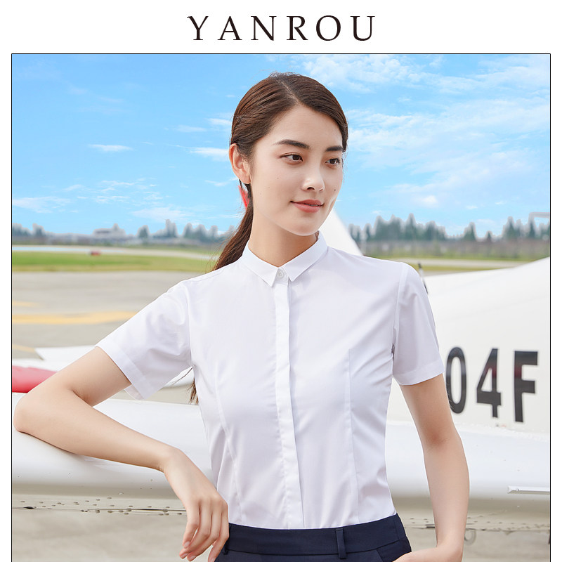 小领白衬衫女短袖2020新款夏季职业衬衣修身显瘦韩版棉正装工作服
