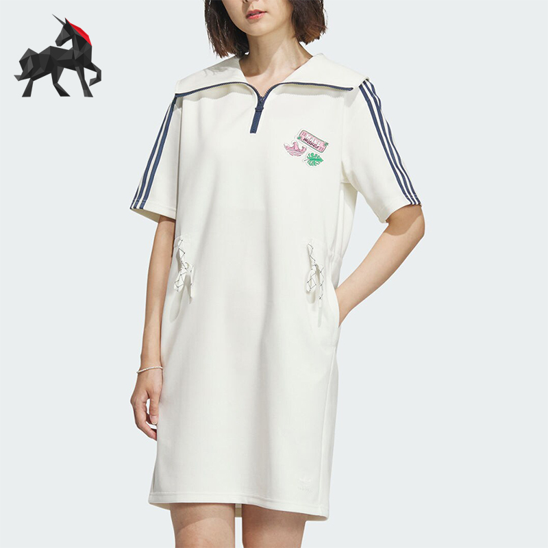 阿迪达斯女士休闲短袖翻领连衣裙