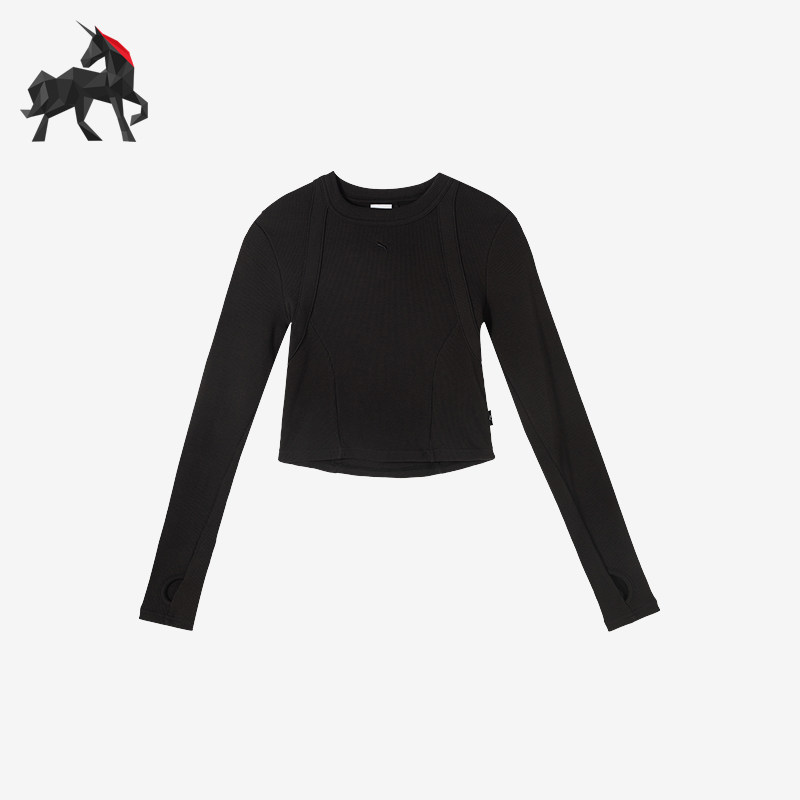Puma/彪马正品女士针织修身运动长袖T恤627754-01