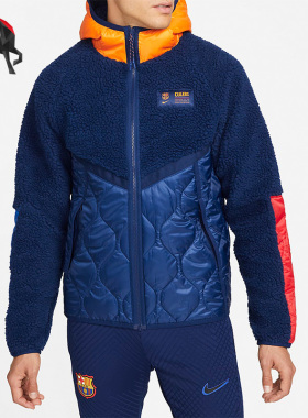 Nike/耐克正品21-22巴萨保暖男子羊羔绒休闲连帽外套DJ5820-492