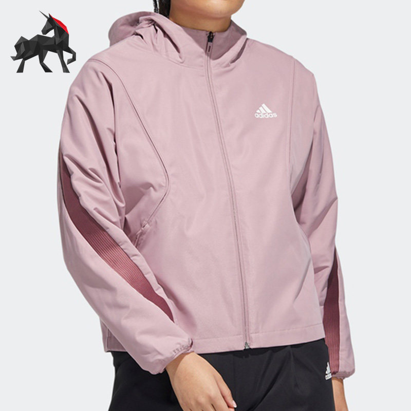 Adidas/阿迪达斯正品春季女子运动休闲梭织连帽衫夹克 HF0046