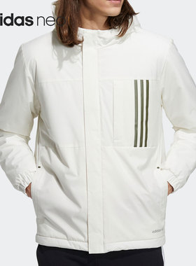 Adidas/阿迪达斯正品NEO 男子三条纹保暖连帽运动棉服 H45250