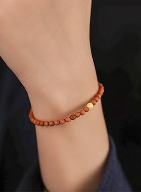 印度老山檀香原创蜜蜡超细4mm单圈念珠朱砂女士小手链多款随心搭