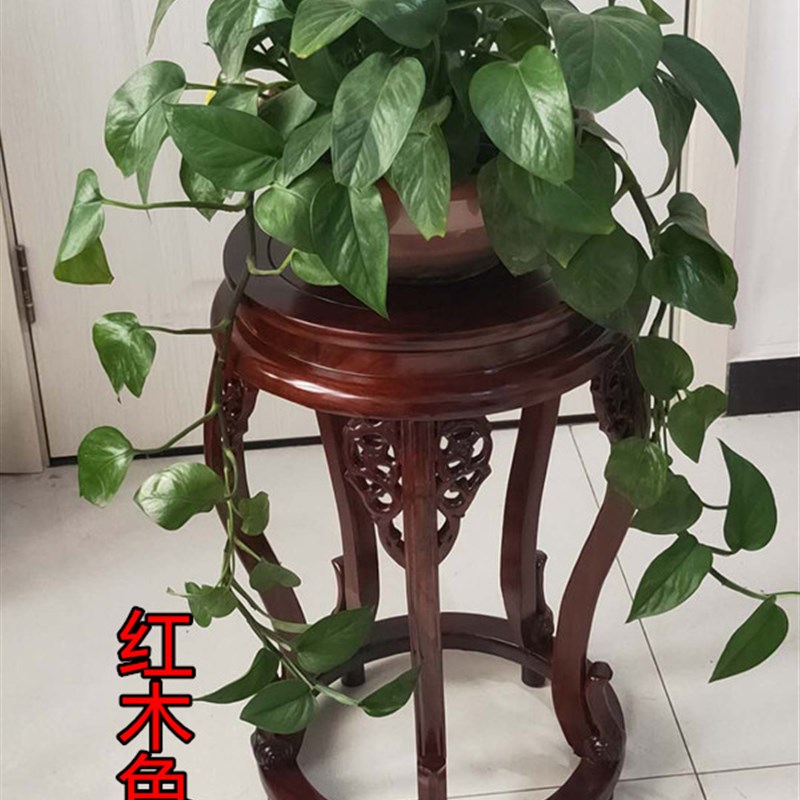 W8花架实木榆木仿古地面室内客厅落地式盆景架鱼缸子架吊兰中式绿