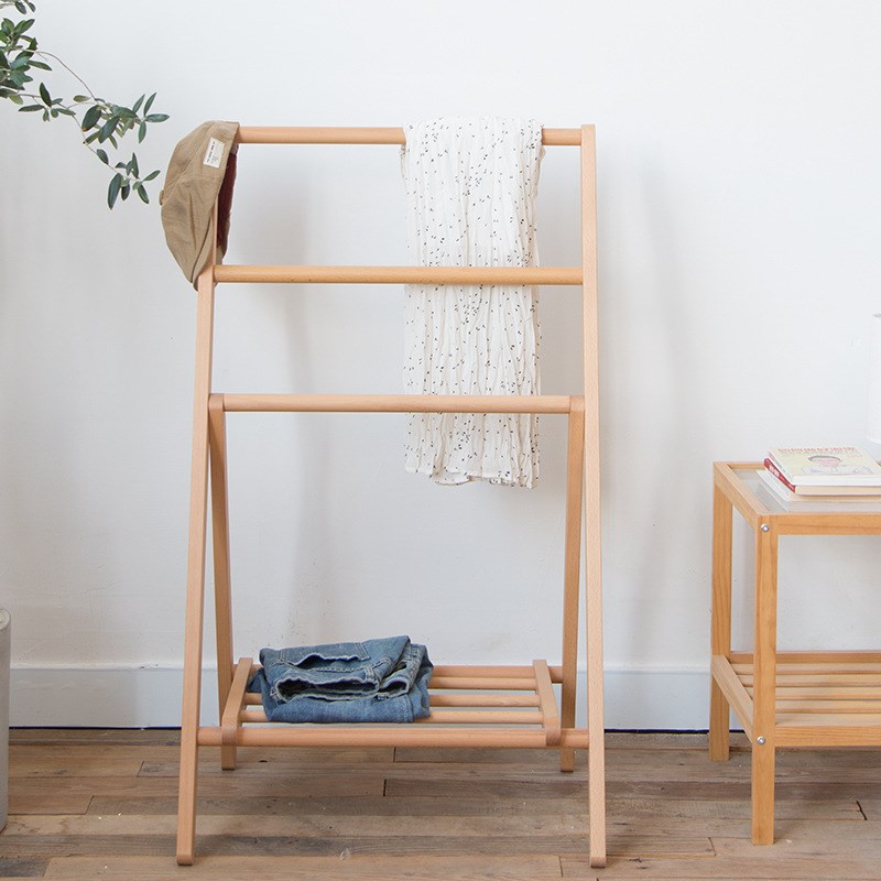 矮款实木挂衣架床边放衣服落地衣帽架卧室隔夜衣架收纳神器置物架