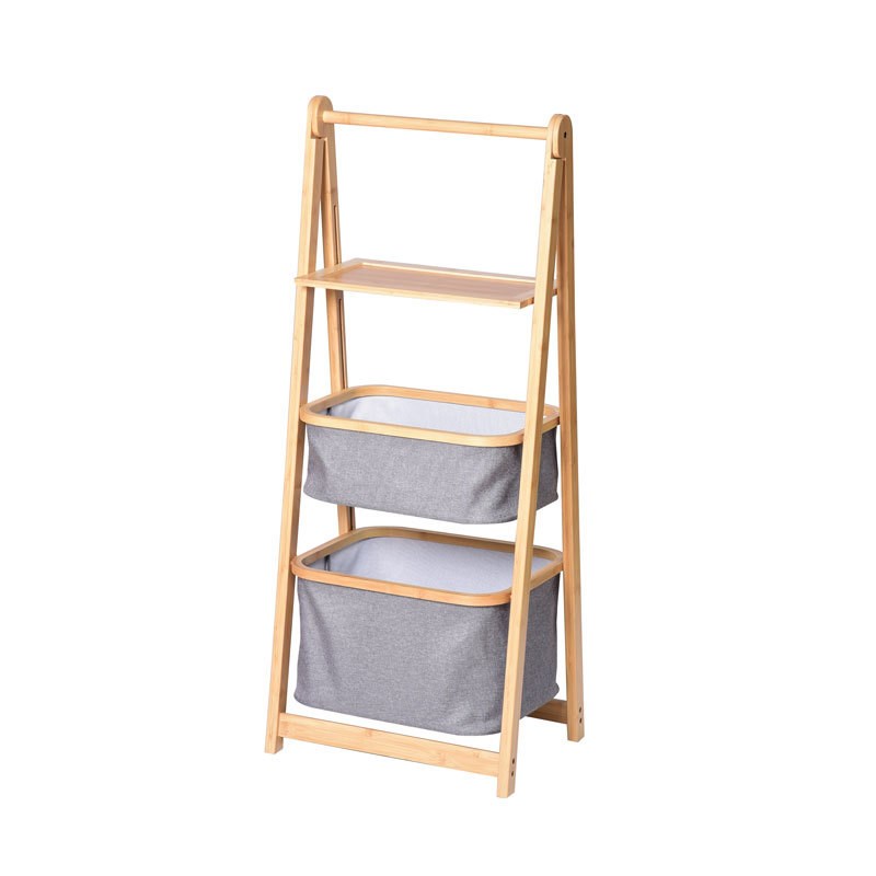 浴室多层竹制脏衣收纳篮可折叠卫生间布袋收纳架落地式脏衣篓