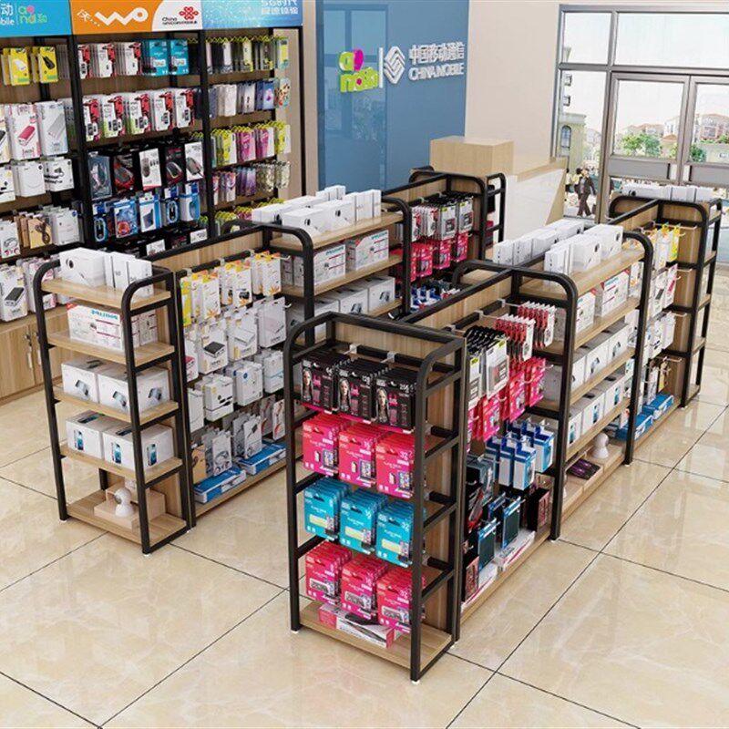 中岛展示柜超市货架零食饰品挂钩架手机配件展架中岛架双面展示架